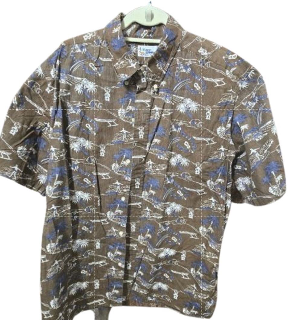 Reyn Spooner Hawaiian Shirt Mens XXL Reverse Print Made in Hawaii Blue Brown